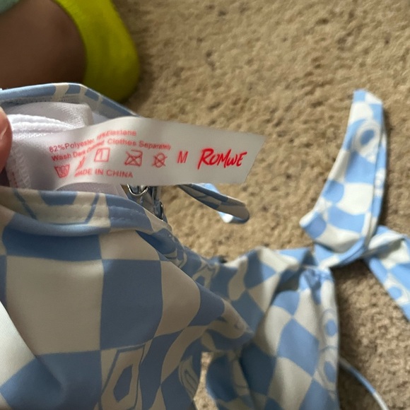 Blue and white checkered pattern woman’s bathing suit size medium - Picture 2 of 2